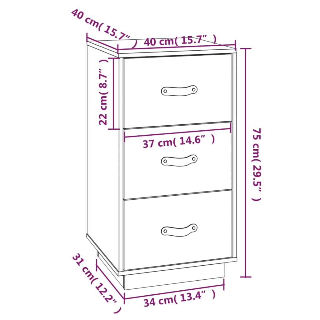  vidaXL Nachtkastjes 2 st 40x40x75 cm massief grenenhout zwart