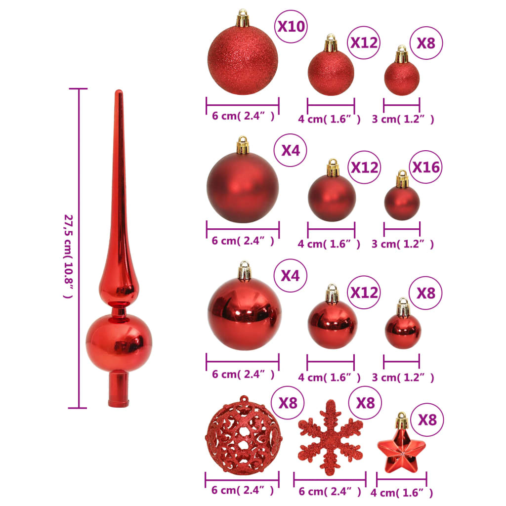 111-delige Kerstballenset polystyreen rood