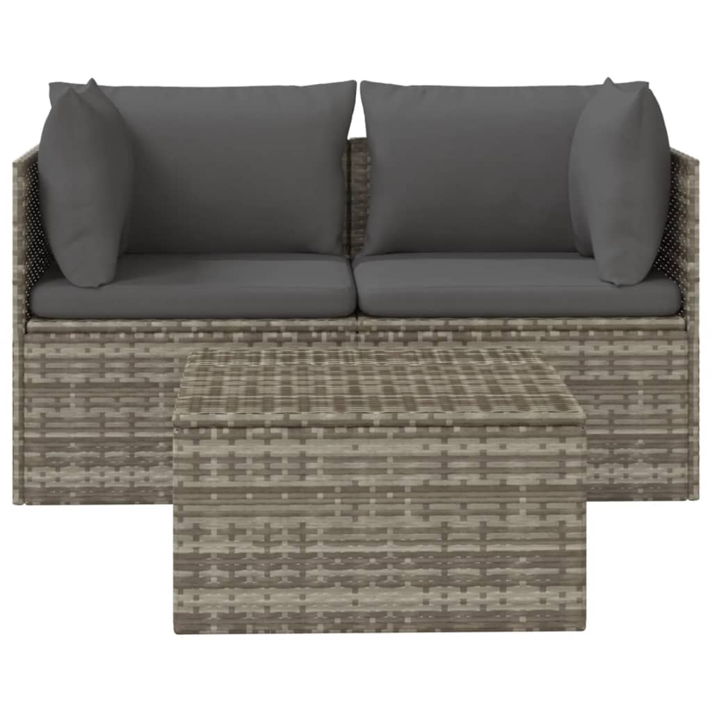 3-delige Loungeset met kussens poly rattan grijs