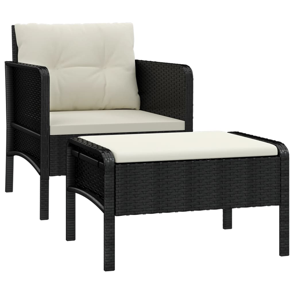 2-delige Loungeset met kussens poly rattan zwart