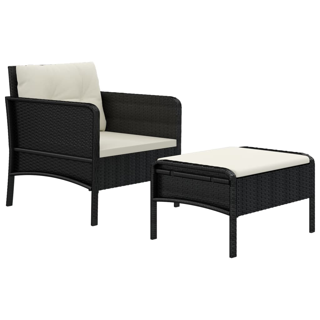 2-delige Loungeset met kussens poly rattan zwart