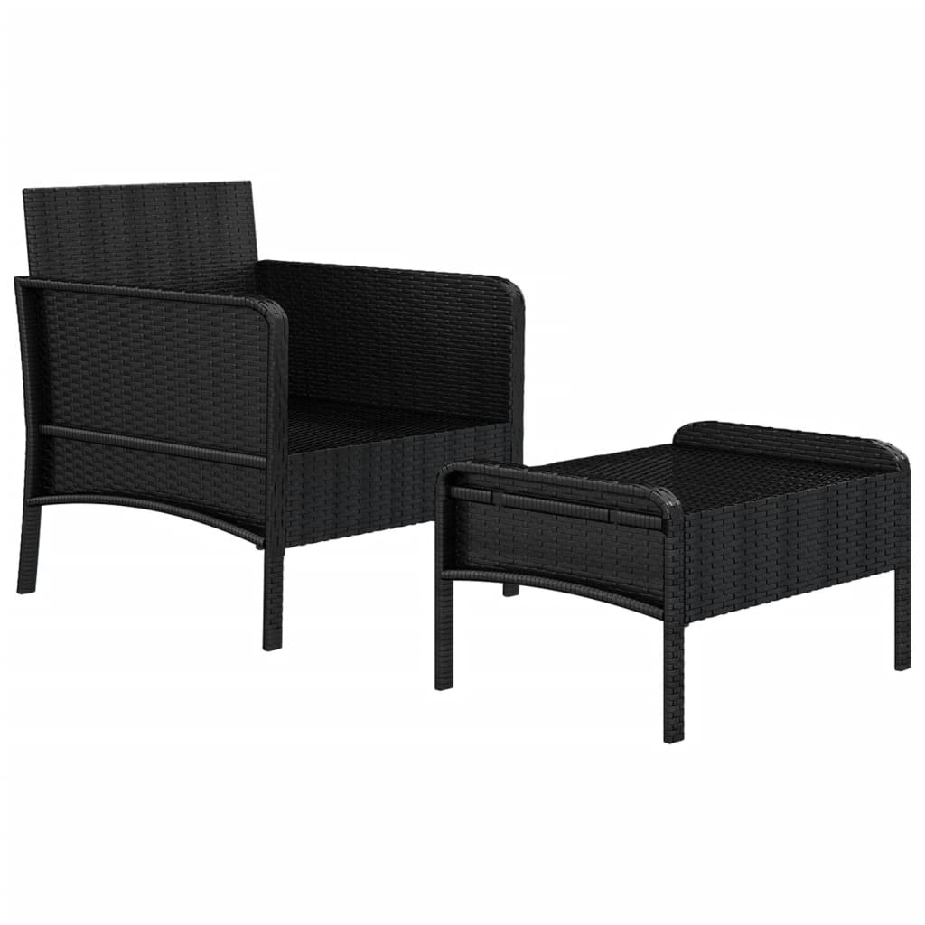 2-delige Loungeset met kussens poly rattan zwart