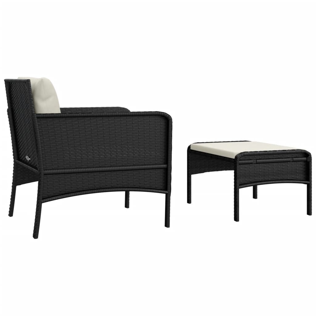 2-delige Loungeset met kussens poly rattan zwart