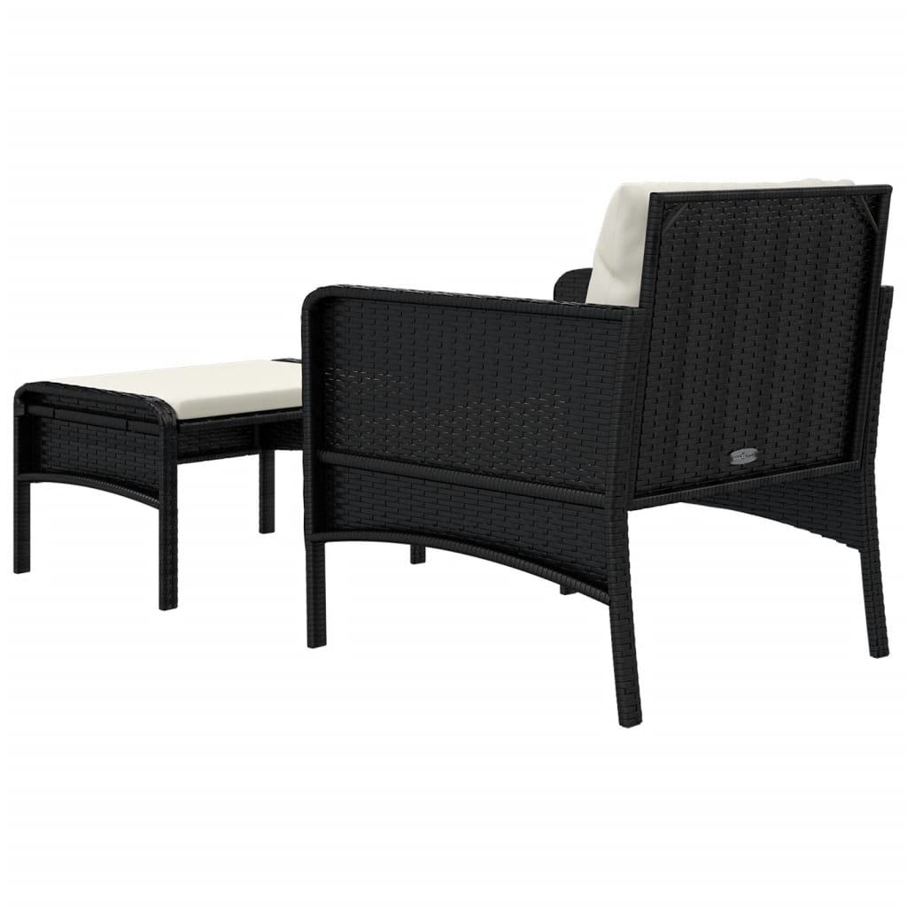 2-delige Loungeset met kussens poly rattan zwart