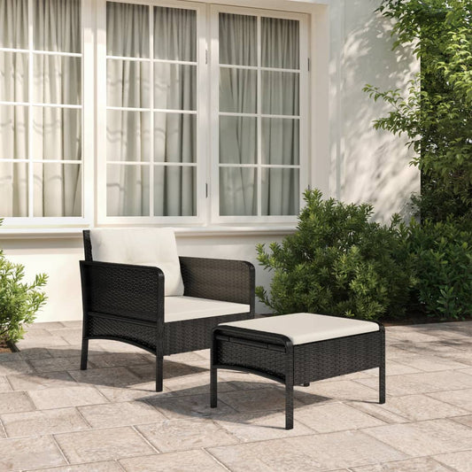 2-delige Loungeset met kussens poly rattan zwart