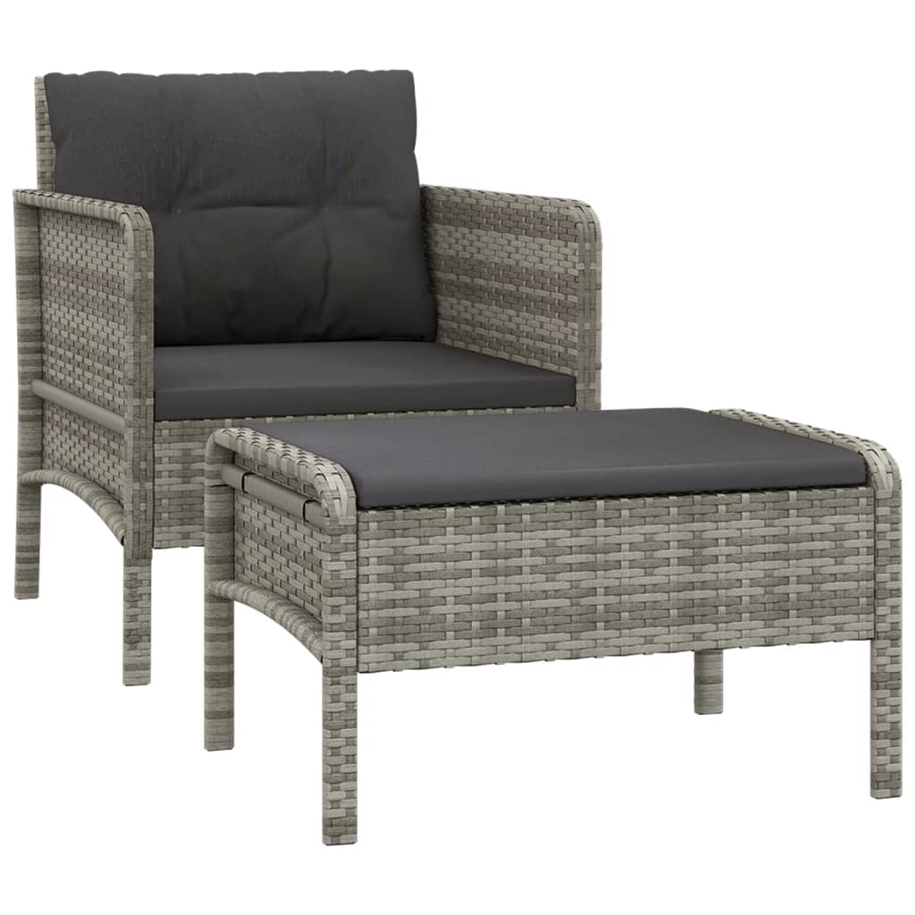 2-delige Loungeset met kussens poly rattan grijs