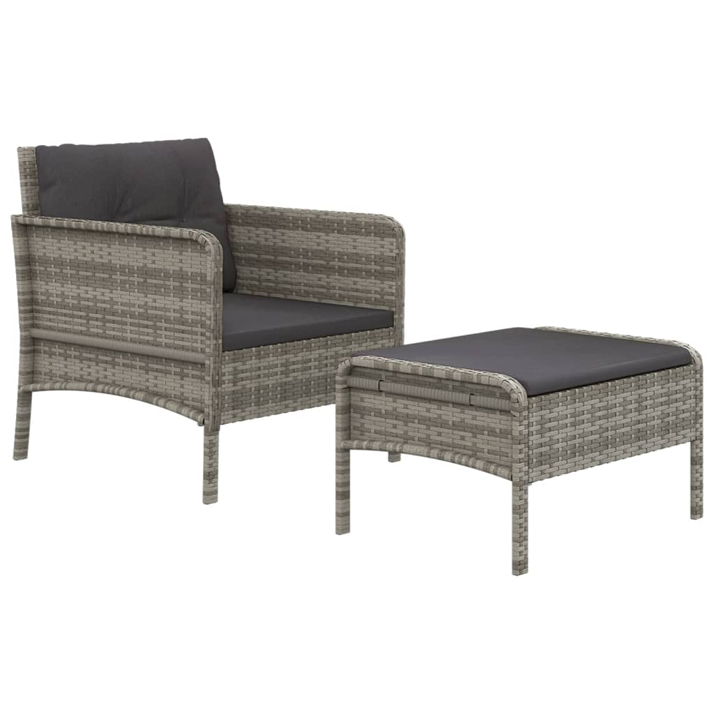 2-delige Loungeset met kussens poly rattan grijs