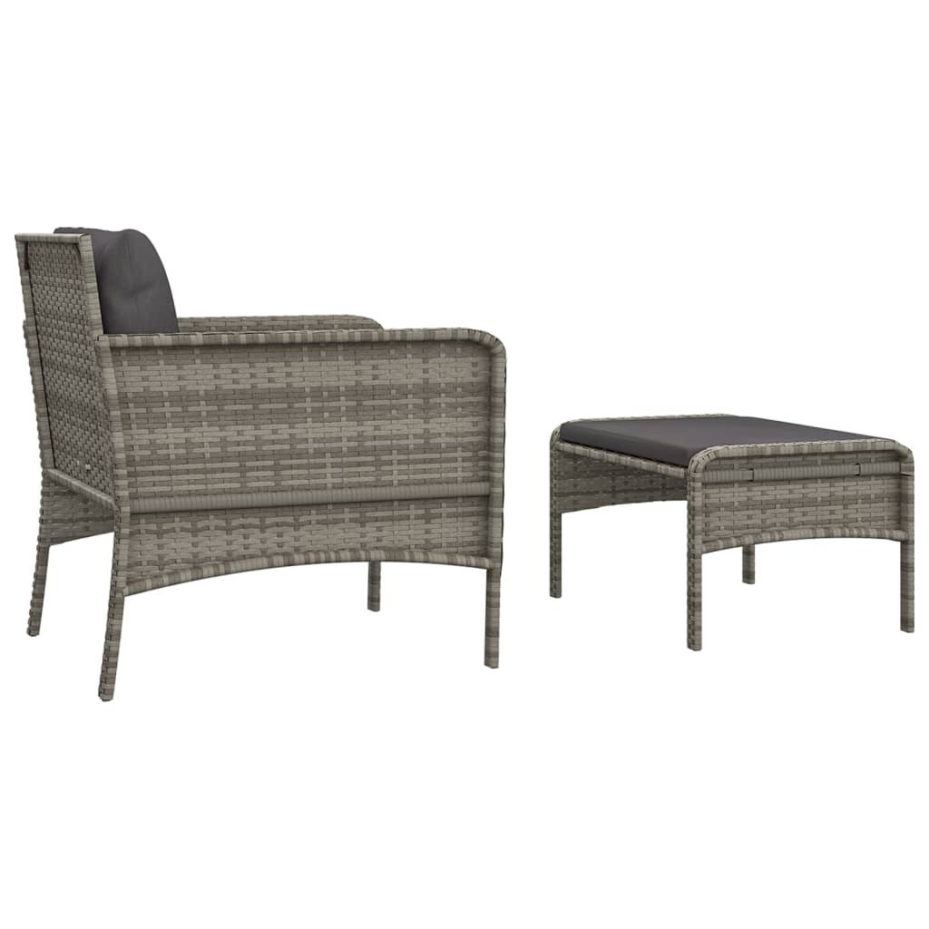 2-delige Loungeset met kussens poly rattan grijs