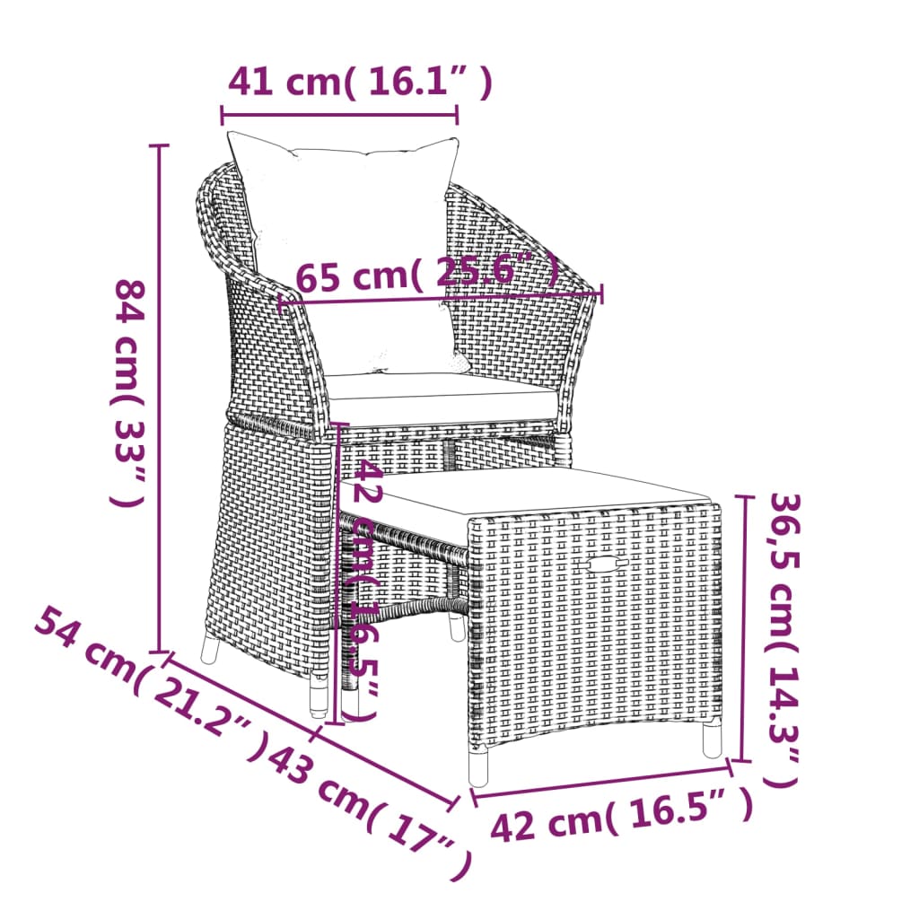 2-delige Loungeset met kussens poly rattan bruin