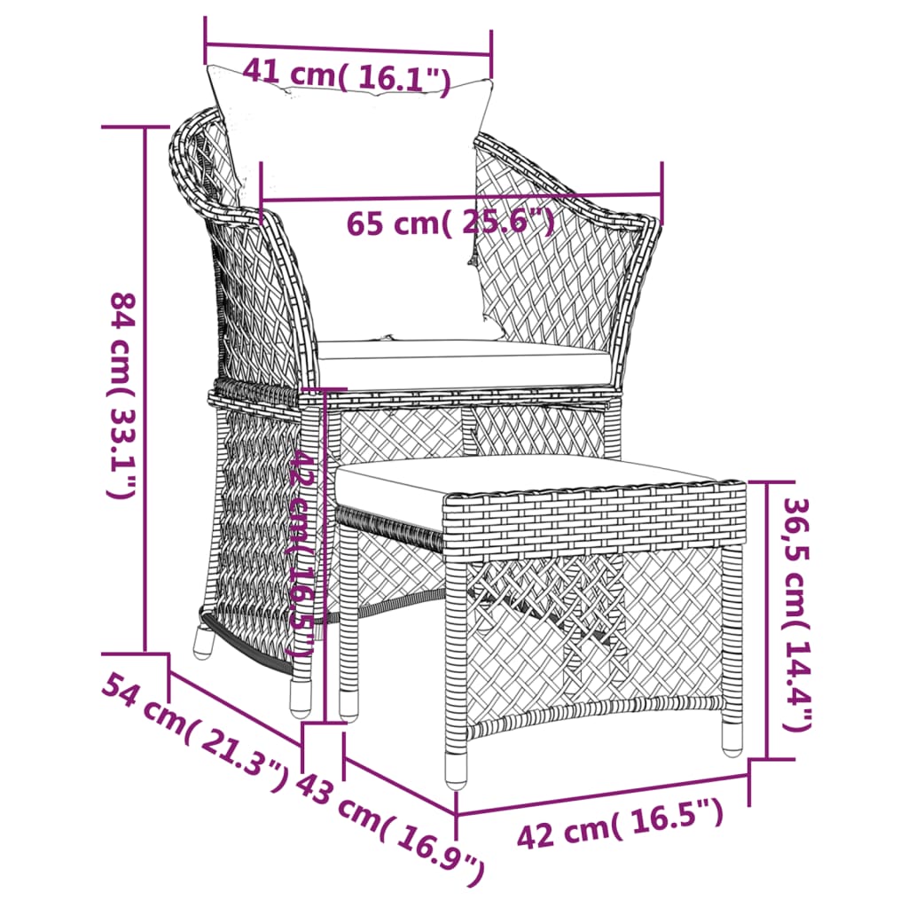 2-delige Loungeset met kussens poly rattan zwart