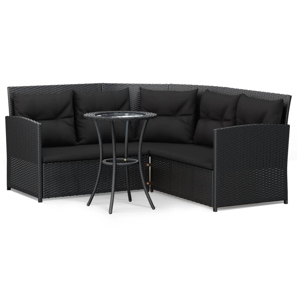 2-delige Loungeset met kussens L-vormig poly rattan zwart