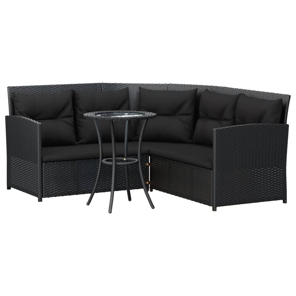 2-delige Loungeset met kussens L-vormig poly rattan zwart