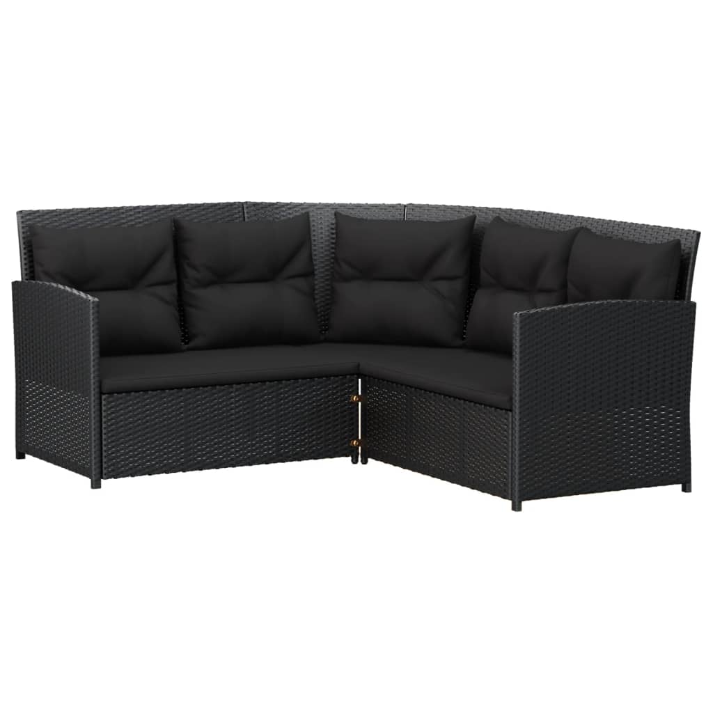 2-delige Loungeset met kussens L-vormig poly rattan zwart