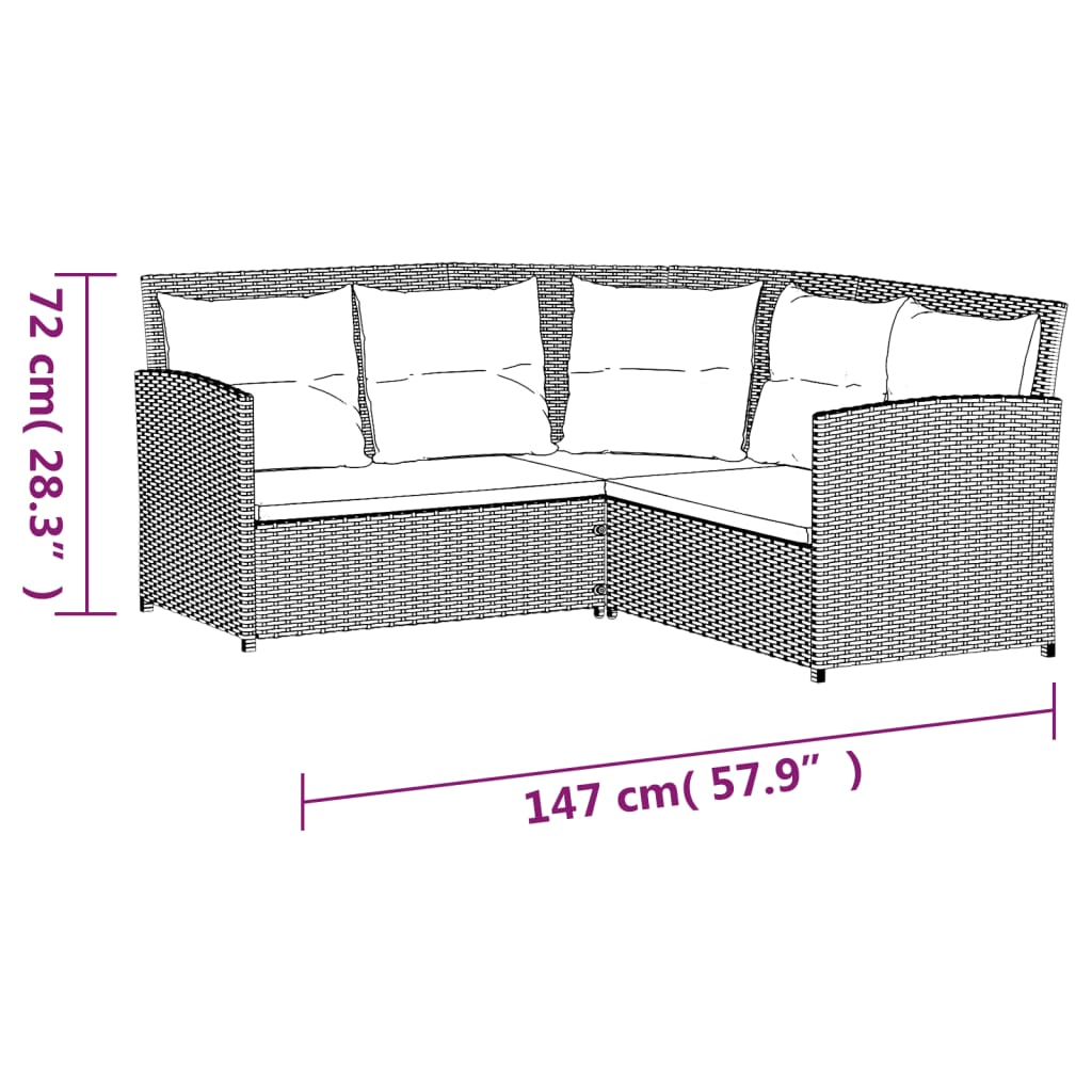 2-delige Loungeset met kussens L-vormig poly rattan zwart