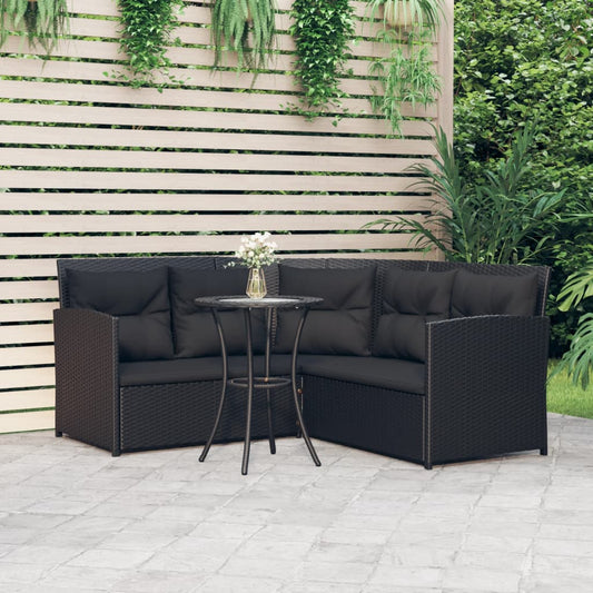 2-delige Loungeset met kussens L-vormig poly rattan zwart