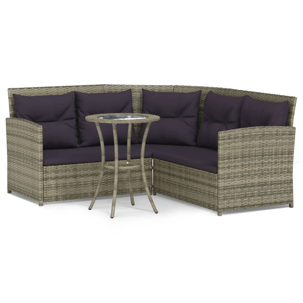 2-delige Loungeset met kussens L-vormig poly rattan grijs