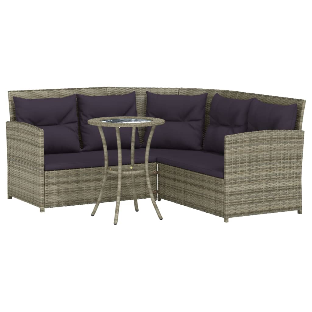 2-delige Loungeset met kussens L-vormig poly rattan grijs