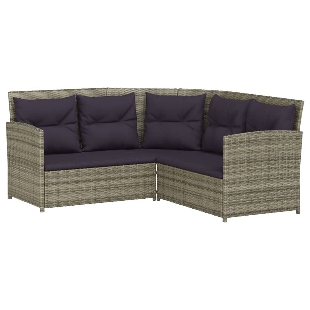 2-delige Loungeset met kussens L-vormig poly rattan grijs