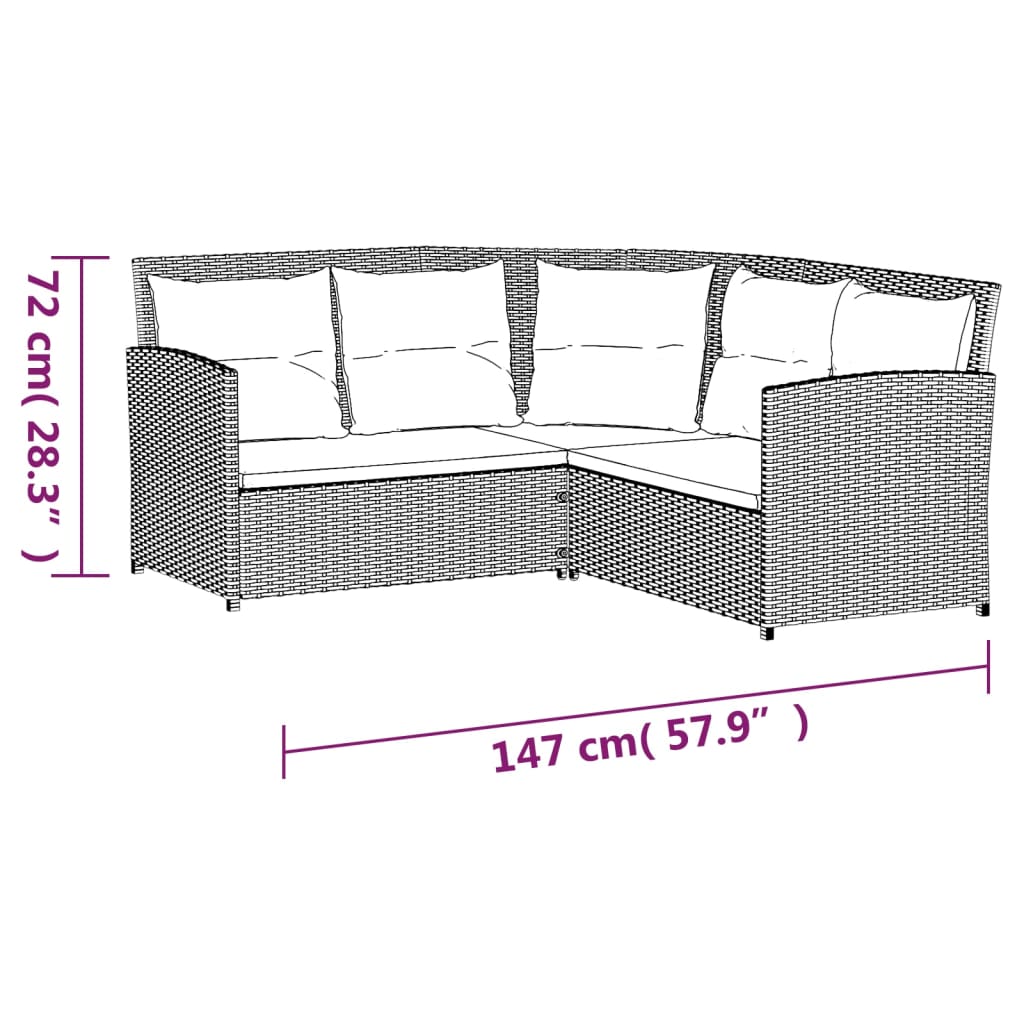 2-delige Loungeset met kussens L-vormig poly rattan grijs