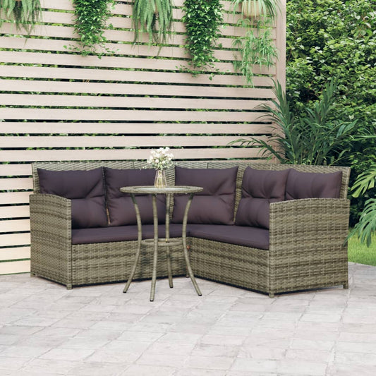 2-delige Loungeset met kussens L-vormig poly rattan grijs