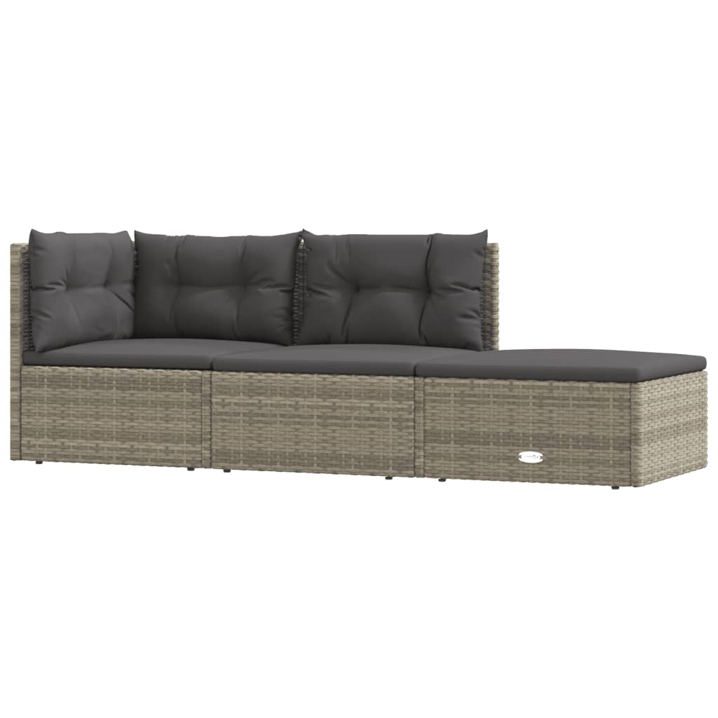 3-delige Loungeset met kussens poly rattan grijs