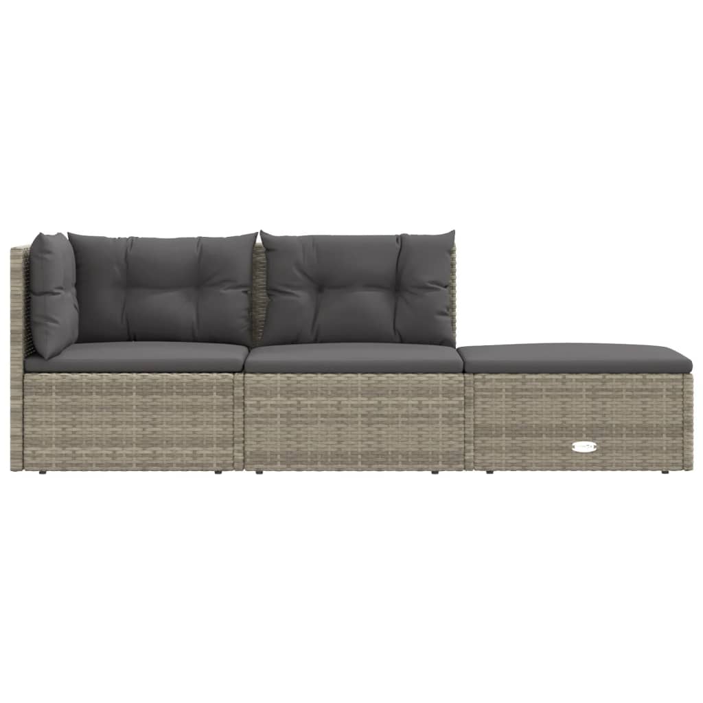 3-delige Loungeset met kussens poly rattan grijs