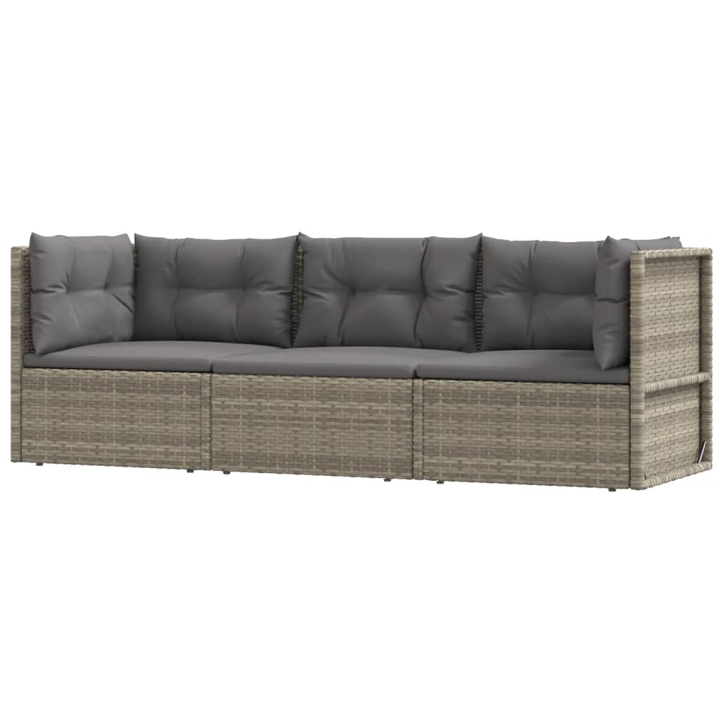 3-delige Loungeset met kussens poly rattan grijs