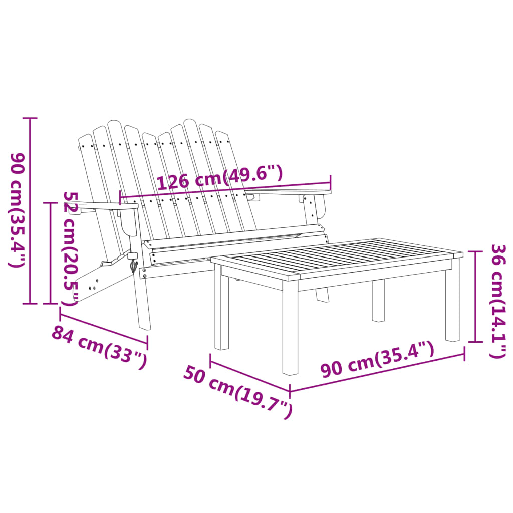 3-delige Loungeset Adirondack massief acaciahout