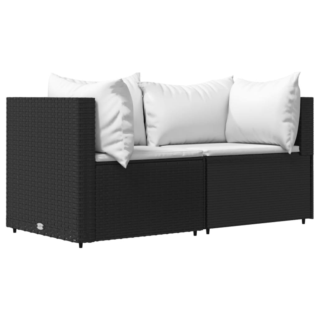 3-delige Loungeset met kussens poly rattan zwart