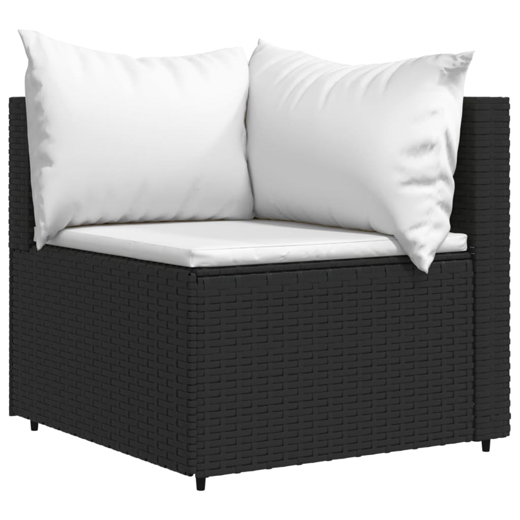 3-delige Loungeset met kussens poly rattan zwart