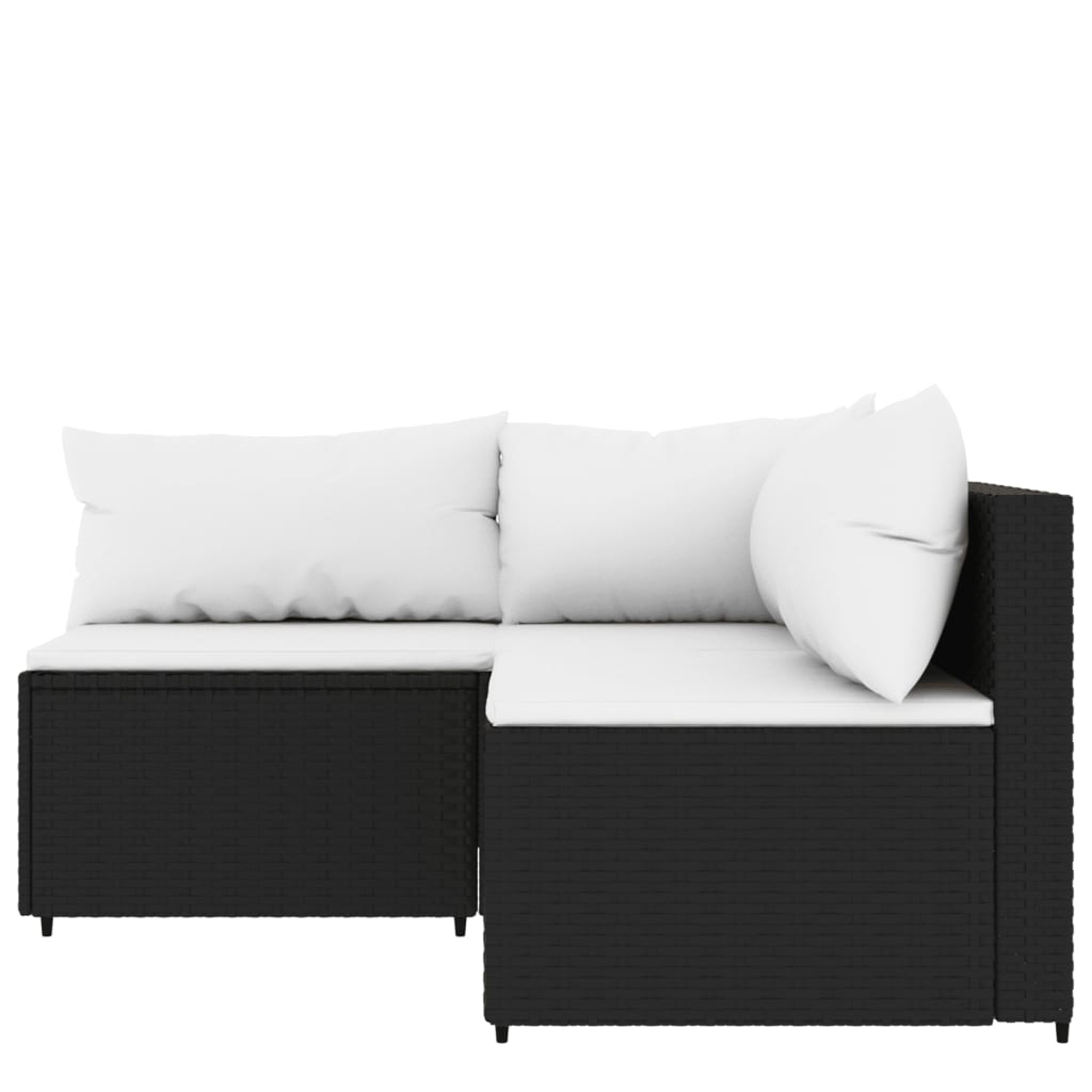 3-delige Loungeset met kussens poly rattan zwart