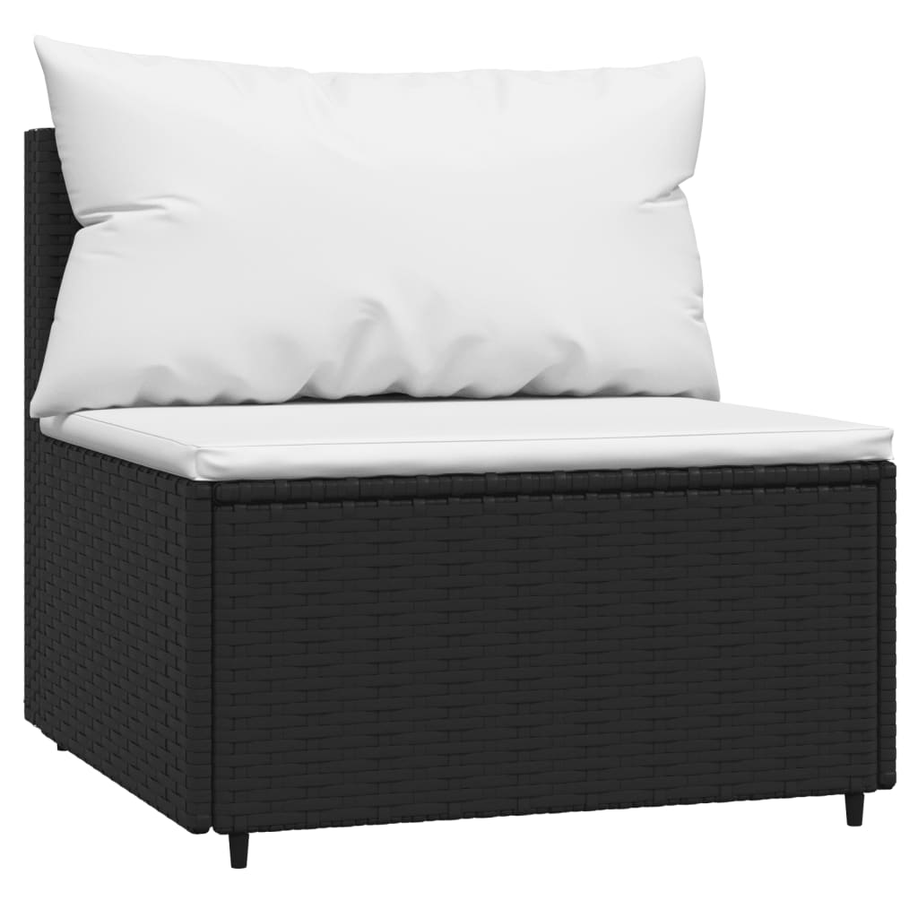 3-delige Loungeset met kussens poly rattan zwart