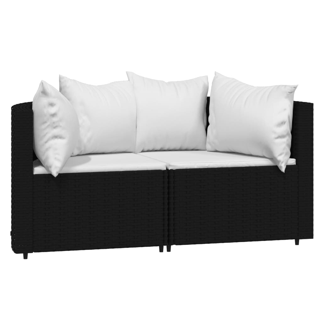 3-delige Loungeset met kussens poly rattan zwart