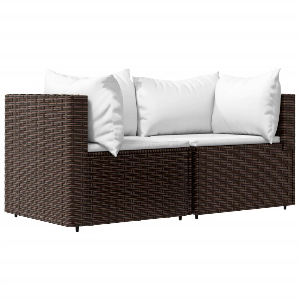 3-delige Loungeset met kussens poly rattan bruin