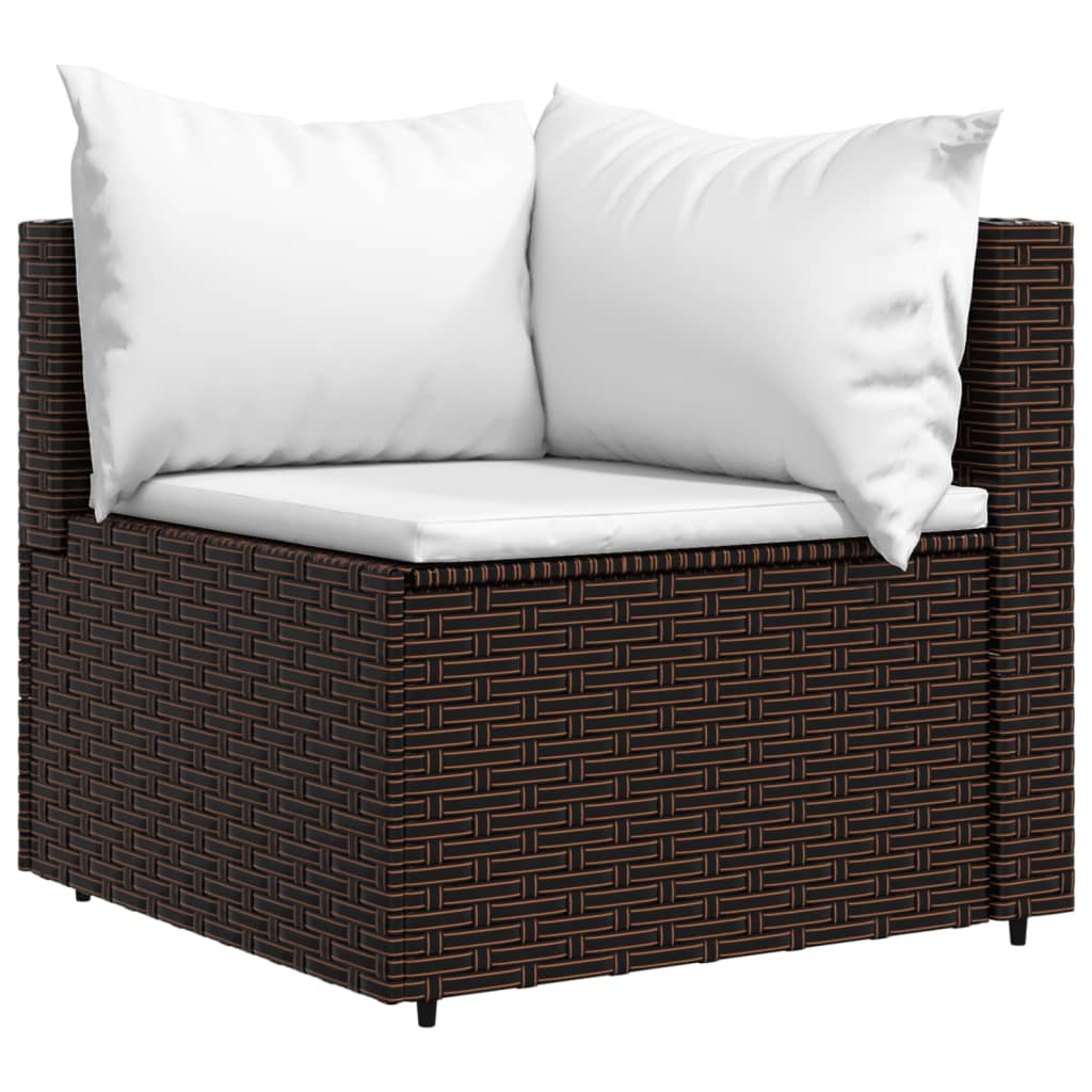 3-delige Loungeset met kussens poly rattan bruin