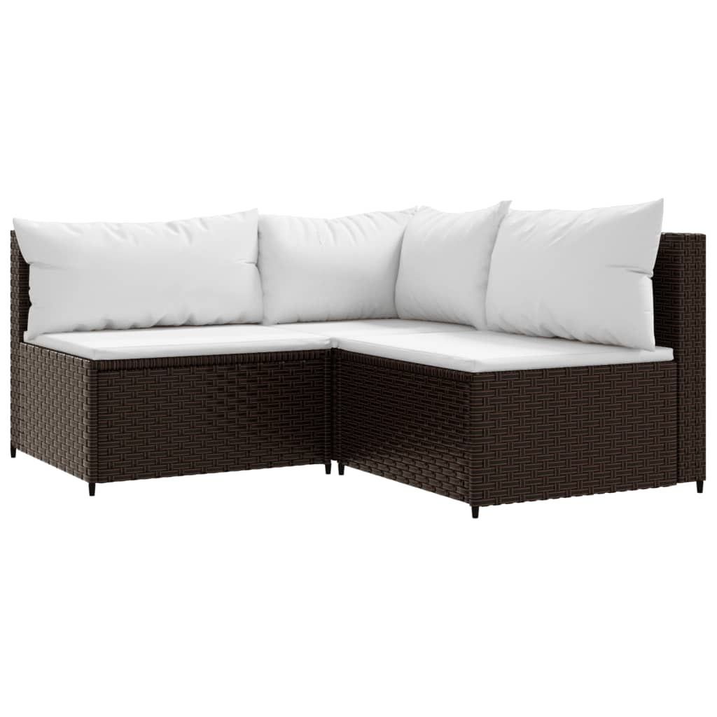 3-delige Loungeset met kussens poly rattan bruin