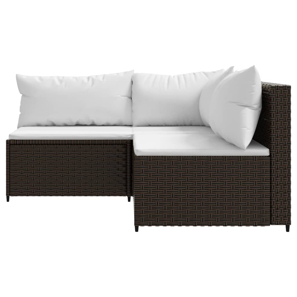 3-delige Loungeset met kussens poly rattan bruin