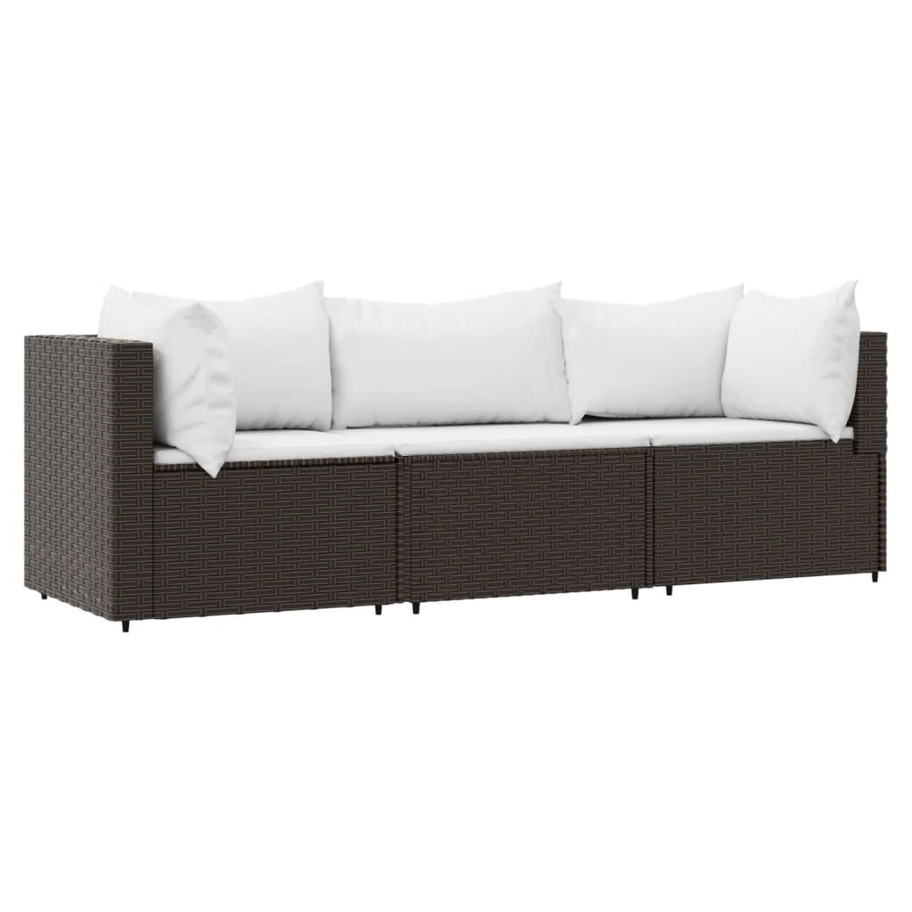 3-delige Loungeset met kussens poly rattan bruin