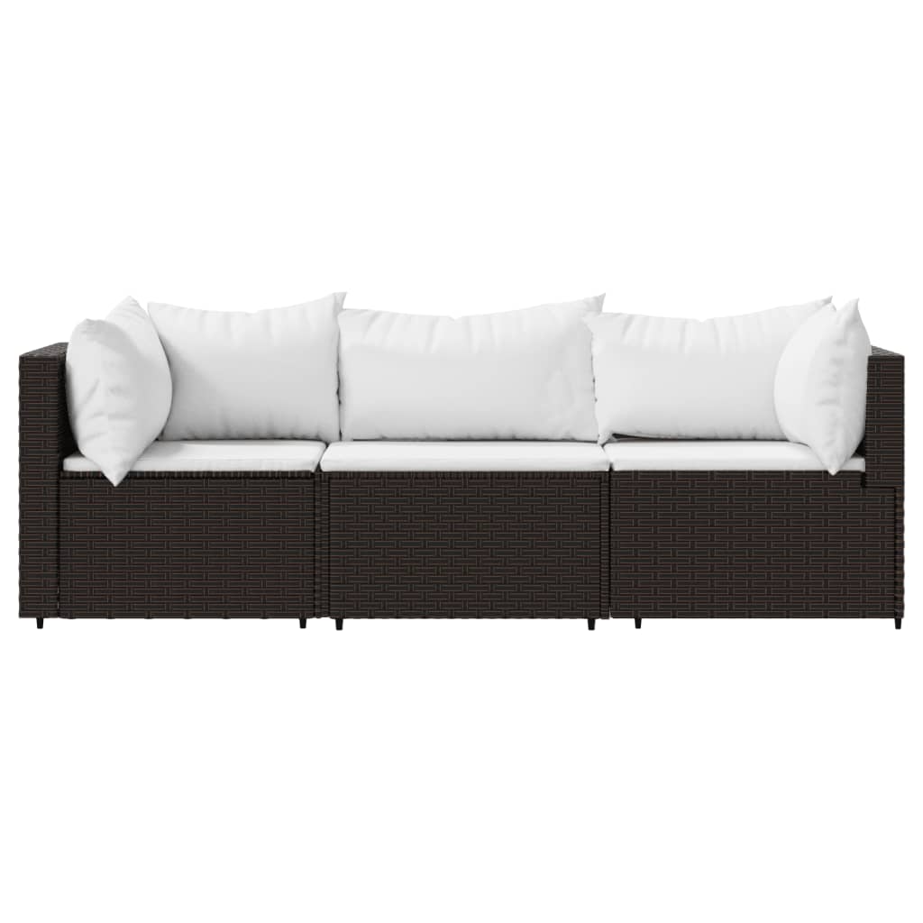 3-delige Loungeset met kussens poly rattan bruin