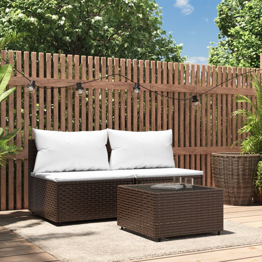 3-delige Loungeset met kussens poly rattan bruin