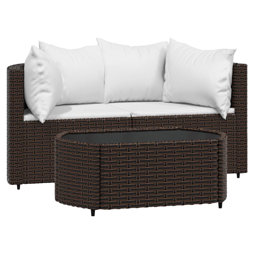 3-delige Loungeset met kussens poly rattan bruin