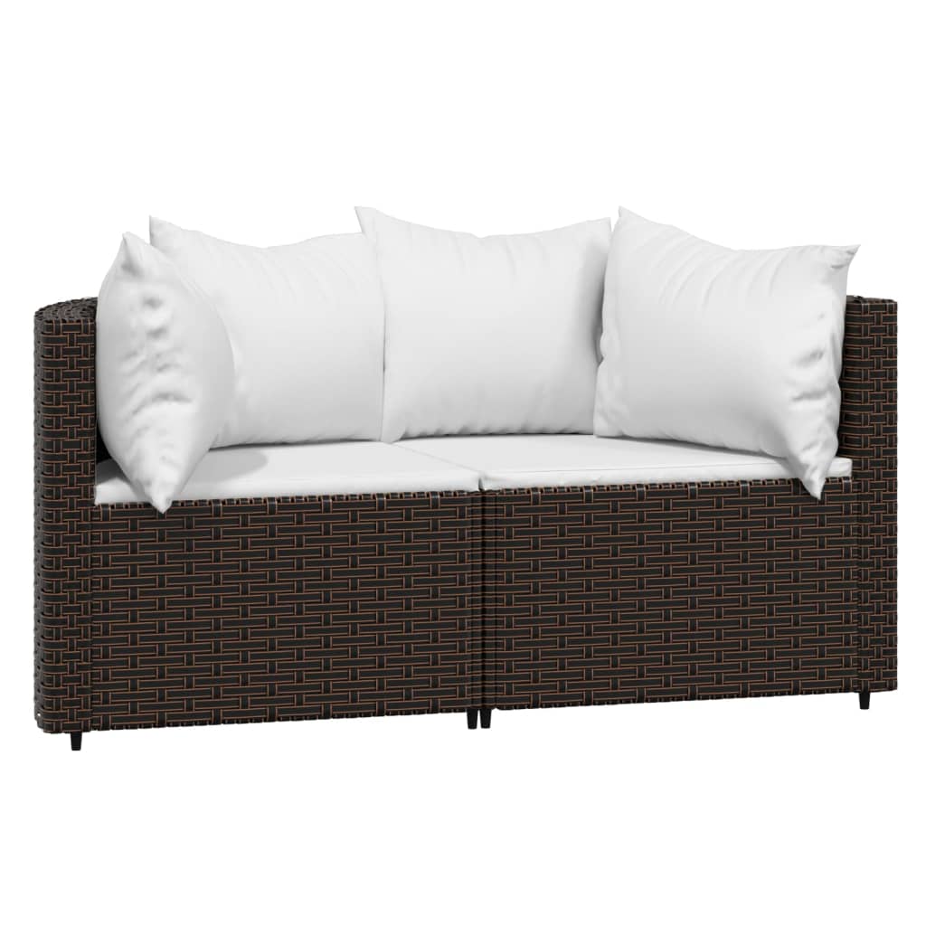 3-delige Loungeset met kussens poly rattan bruin