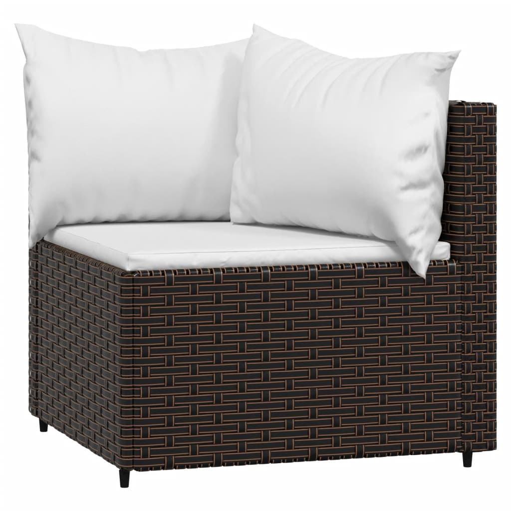 3-delige Loungeset met kussens poly rattan bruin