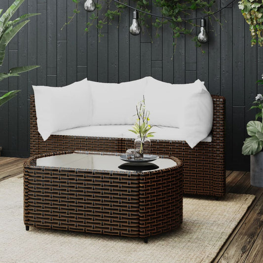 3-delige Loungeset met kussens poly rattan bruin