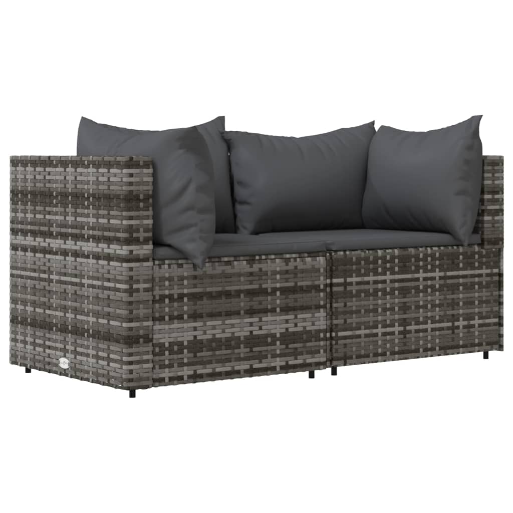 3-delige Loungeset met kussens poly rattan grijs