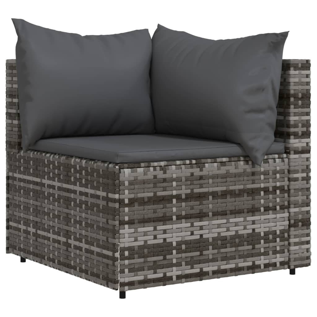 3-delige Loungeset met kussens poly rattan grijs