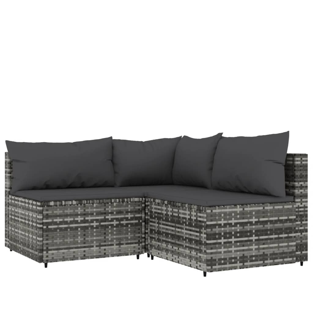 3-delige Loungeset met kussens poly rattan grijs