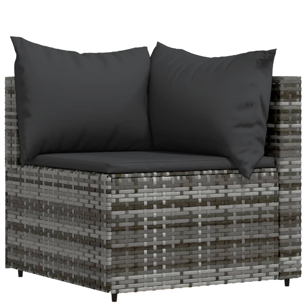 3-delige Loungeset met kussens poly rattan grijs