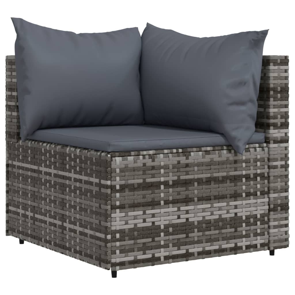 3-delige Loungeset met kussens poly rattan grijs