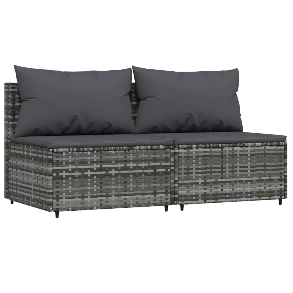 3-delige Loungeset met kussens poly rattan grijs